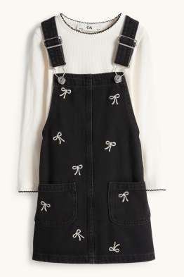 Nœud - ensemble - haut à manches longues et robe-salopette en jean - 2 pièces