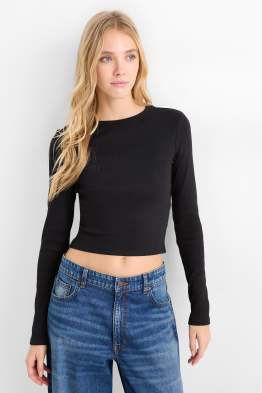 Crop Langarmshirt - Slim Fit - gerippt