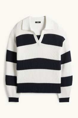 Pullover mit V-Ausschnitt - gerippt - gestreift