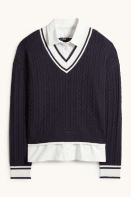 Pull - look 2-en-1 - motif tressé