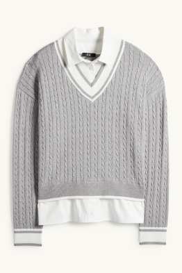 Pullover - 2-in-1-Look - Zopfmuster
