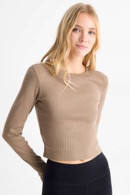 Cropped long sleeve top - slim fit - ribbed