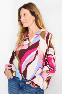 Bluse mit V-Ausschnitt - gemustert