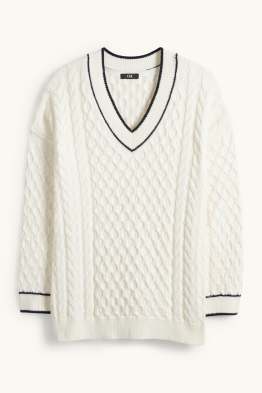 Pullover mit V-Ausschnitt - Zopfmuster