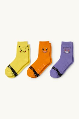 Lot de 3 paires - Pokémon - chaussettes chaudes antidérapantes à motif