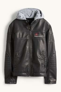 Racing - Bikerjacke mit Kapuze - Lederimitat