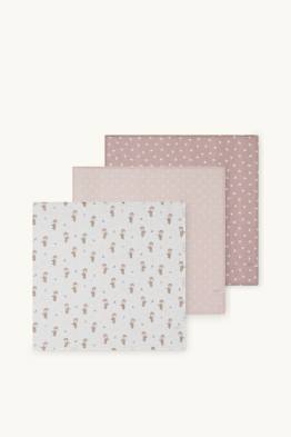 Multipack of 3 - bunny rabbits and hearts - baby muslin square