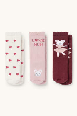 Lot de 3 - petite souris - chaussettes antidérapantes à motif pour bébé