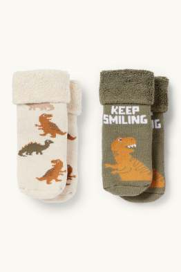 Lot de 2 paires - dinosaures - chaussettes antidérapantes à motif pour bébé