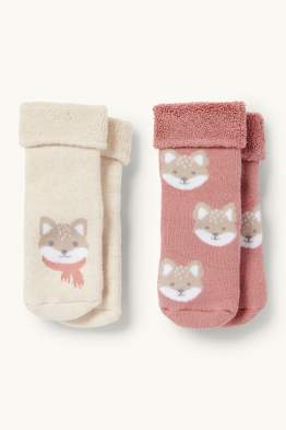 Lot de 2 paires - renards - chaussettes antidérapantes à motif pour bébé
