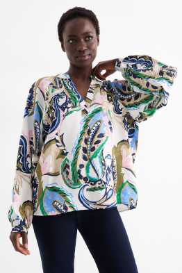 Bluse mit V-Ausschnitt - gemustert