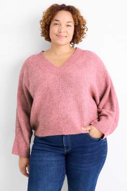 Pullover mit V-Ausschnitt - gerippt