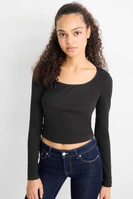 Crop Langarmshirt - Slim Fit - gerippt