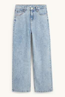 Stern - Wide Leg Jeans mit Strasssteinen