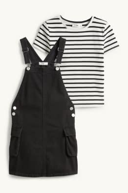 Souprava - tričko s krátkým rukávem a džínové šaty s laclem - 2dílná