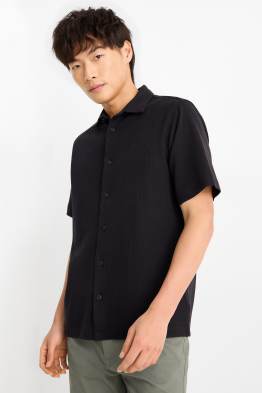 Camicia - regular fit - collo all'italiana - tessuto tramato