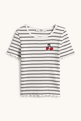 Kirsche - Kurzarmshirt - gerippt - gestreift