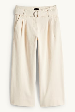 Crop Stoffhose mit Gürtel - High Waist - Wide Leg
