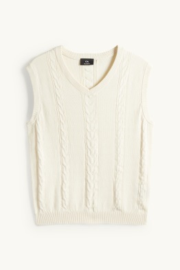 Sweter bez rękawów - wzór w warkocze