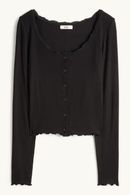 Crop Langarmshirt - Regular Fit - gerippt