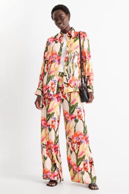 Stoffhose - High Waist - Wide Leg - geblümt