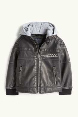 Racing - Bikerjacke mit Kapuze - Lederimitat