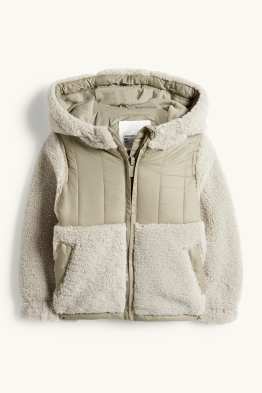 Kurtka niemowlęca ze sztucznego kożuszka z kapturem - na podszewce