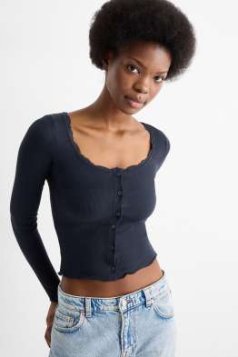 Crop Langarmshirt - Regular Fit - gerippt