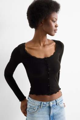 Crop Langarmshirt - Regular Fit - gerippt