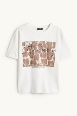 T-Shirt - Relaxed Fit - Glanz-Effekt - Leo-Print