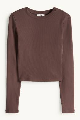 Crop Langarmshirt - Slim Fit - gerippt