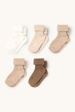 Lot de 5 paires - chaussettes antidérapantes bébé - côtelées
