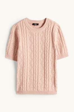 Strickpullover - kurzarm - Zopfmuster