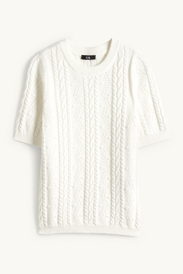 Strickpullover - kurzarm - Zopfmuster