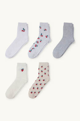Set van 5 paar - sokken met motief - kers en aardbei