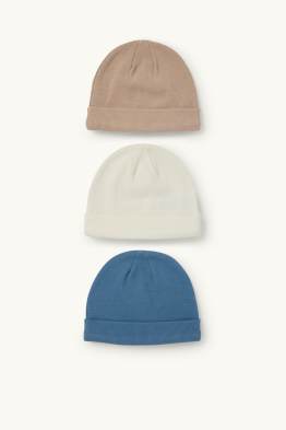 Wielopak, 3 szt.- czapka niemowlęca - w prążki