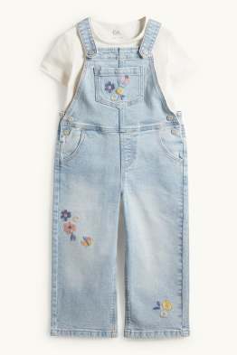 Blume - Set - Kurzarmshirt und Jeans-Latzhose - 2 teilig