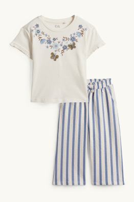 Fleurs - ensemble - T-shirt et pantalon de toile - 2 pièces