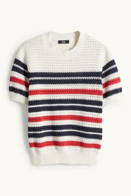 Gebreide trui - korte mouwen - gestreept