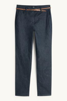 Cloth trousers with belt - mid-rise waist - tapered leg - jeans look