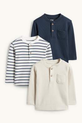 Wielopak, 3 szt. - koszulka niemowlęca z długim rękawem - z fakturą