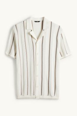 Dzianinowa koszula - regular fit - kołnierz rewersowy - w paski