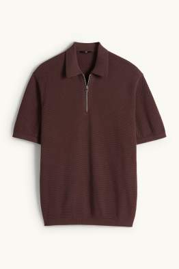 Koszulka polo z dzianiny - regular fit - z fakturą