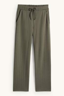 Žerzejové kalhoty - mid waist - wide leg - s úzkými proužky
