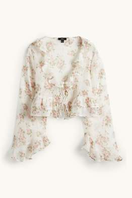 Korte blouse van chiffon - gebloemd