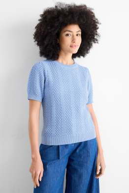 Strickpullover - kurzarm - strukturiert