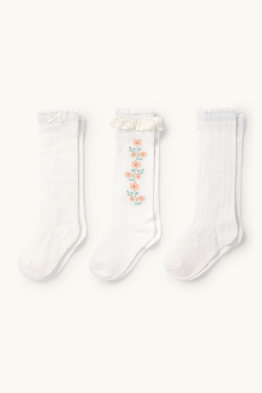 Lot de 3 - petites fleurs - chaussettes hautes pour bébé