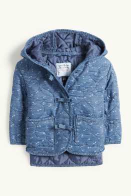 Heart - baby denim quilted jacket with hood
