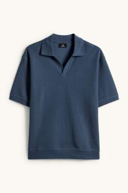 Dzianinowa koszulka polo - relaxed fit - z fakturą