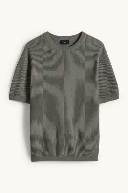 Sweter z dzianiny - z krótkim rękawem - w prążki